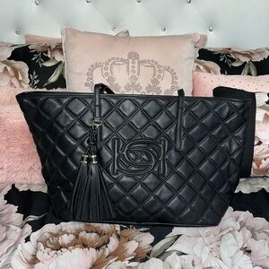 New Bebe Jumbo Black Quilted Tote Bag